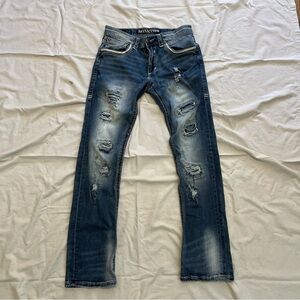 Affliction Ace Jeans Mens 30 Blue Storm Distressed Button Fly Y2K Skinny Adult